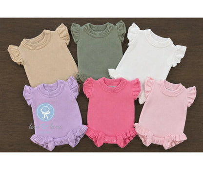 Ruffle Short Sleeve Knit Romper