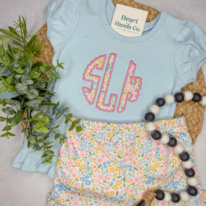 Scallop Monogram Applique Short Set