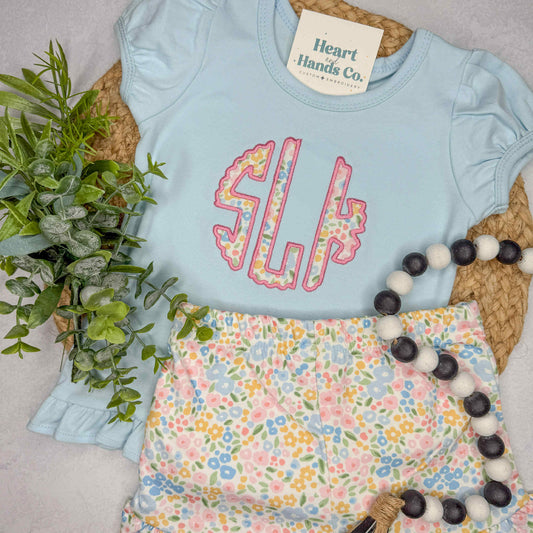 Scallop Monogram Applique Short Set
