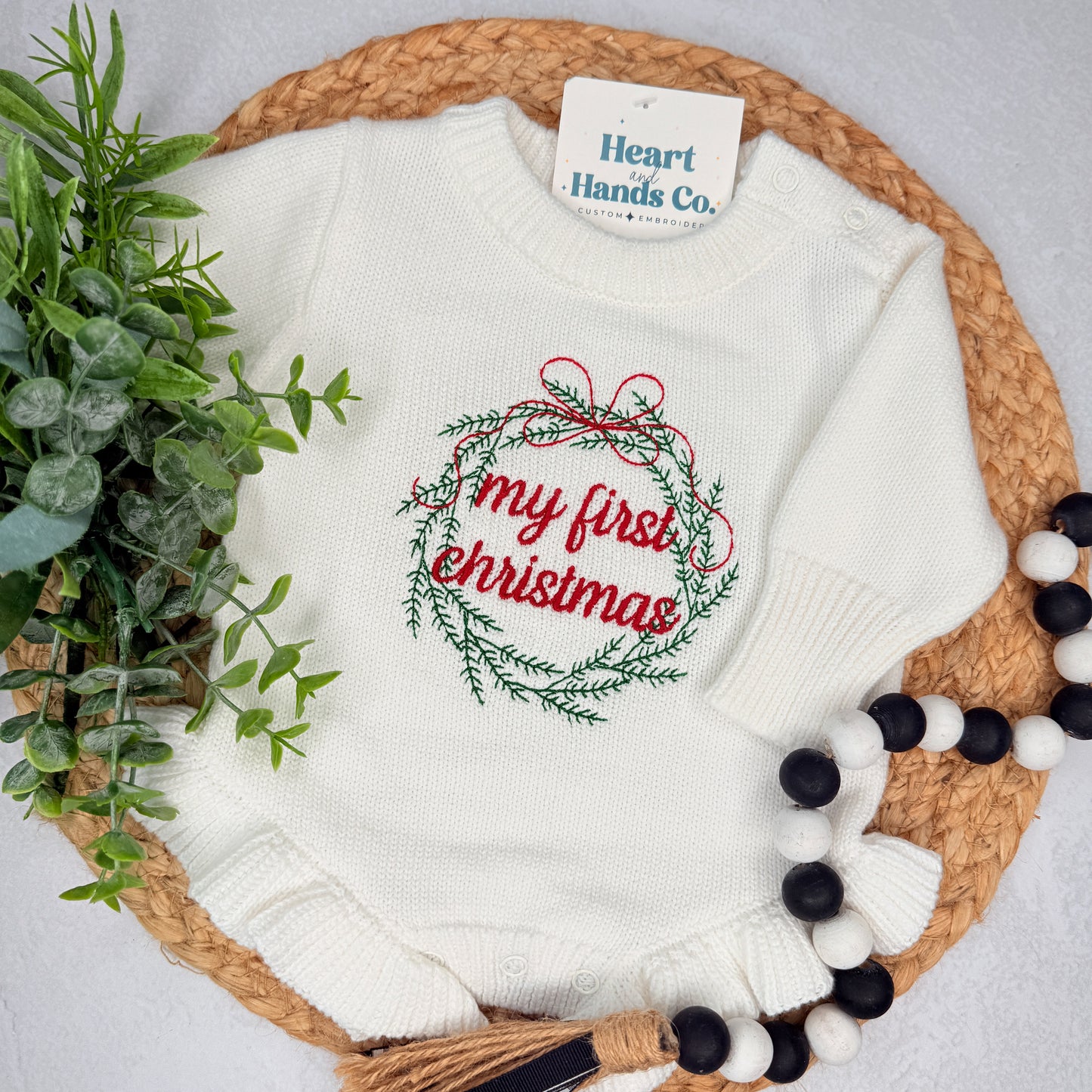 Ruffle My First Christmas Knit Romper