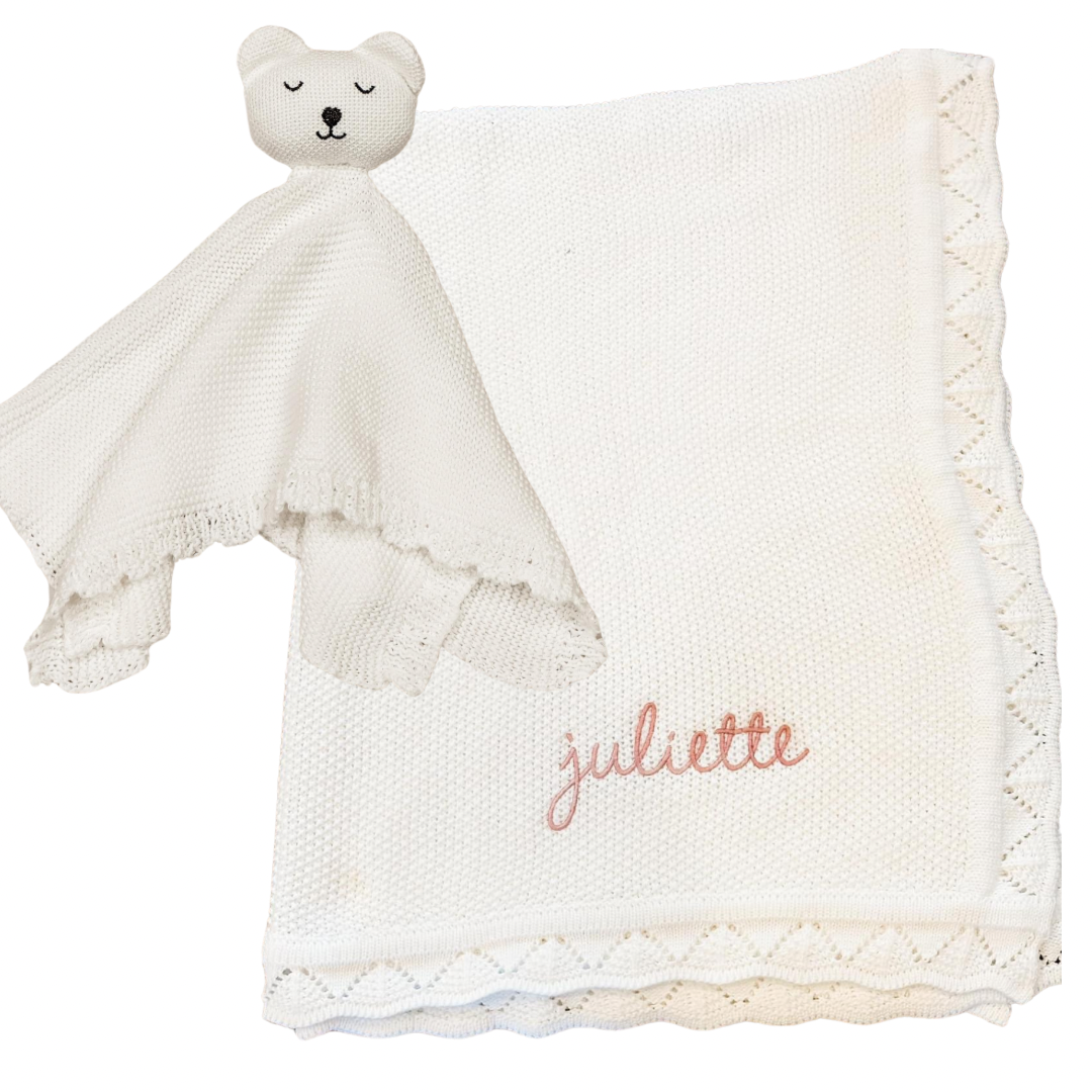 White Knit Cotton Blanket & Lovey