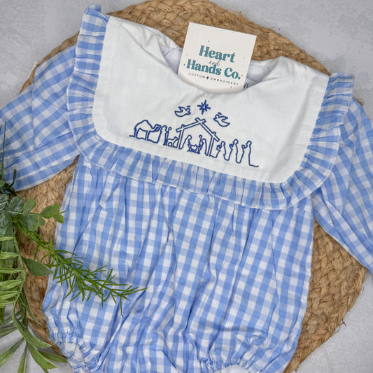Ruffle Nativity Gingham Romper Girls CIJ