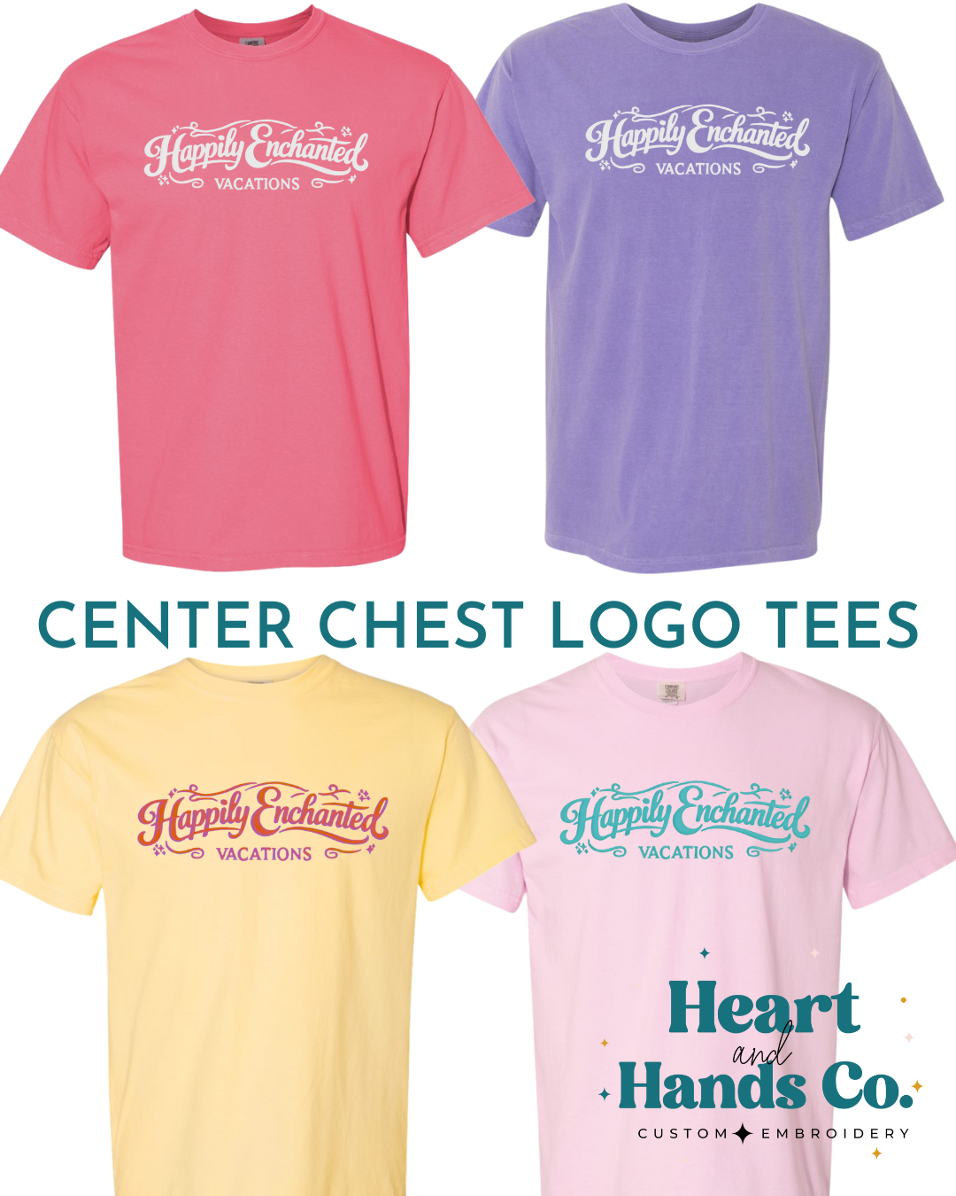 Center Chest Logo on Short Sleeve Tee - Happily Enchanted Vacations
