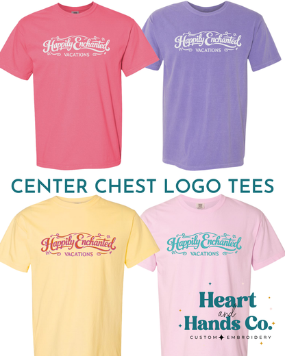 Center Chest Logo on Short Sleeve Tee - Happily Enchanted Vacations