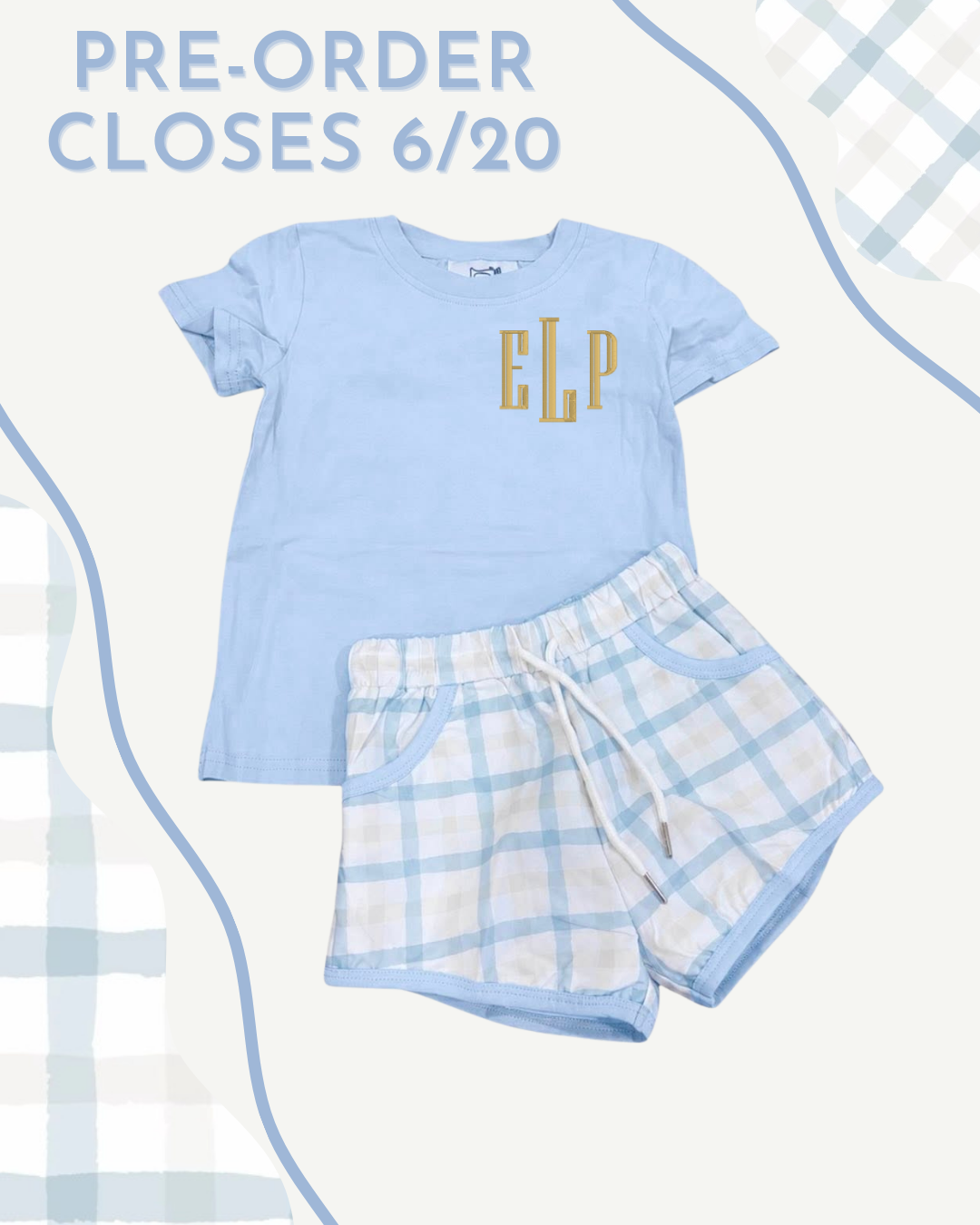 Boys Plaid Blue Short Set PRE-ORDER TAT: Aug/Sept