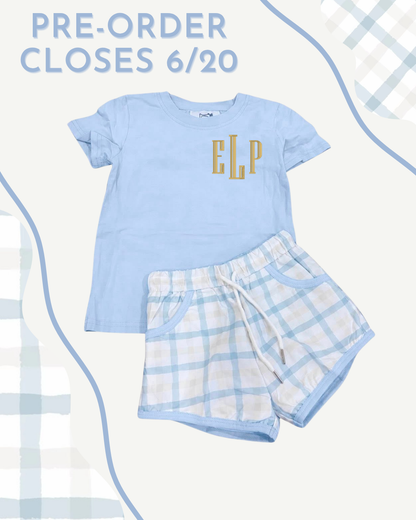 Boys Plaid Blue Short Set PRE-ORDER TAT: Aug/Sept