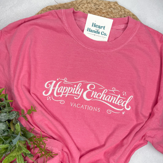 Center Chest Logo on Short Sleeve Tee - Happily Enchanted Vacations