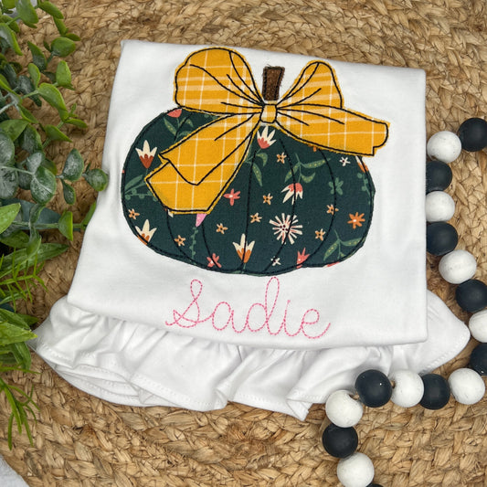 Girl's Appliqué Classic Pumpkin w/ Bow Outfit