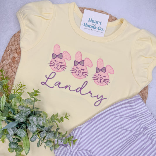 Easter Girl Bunny Trio Ruffle Tee
